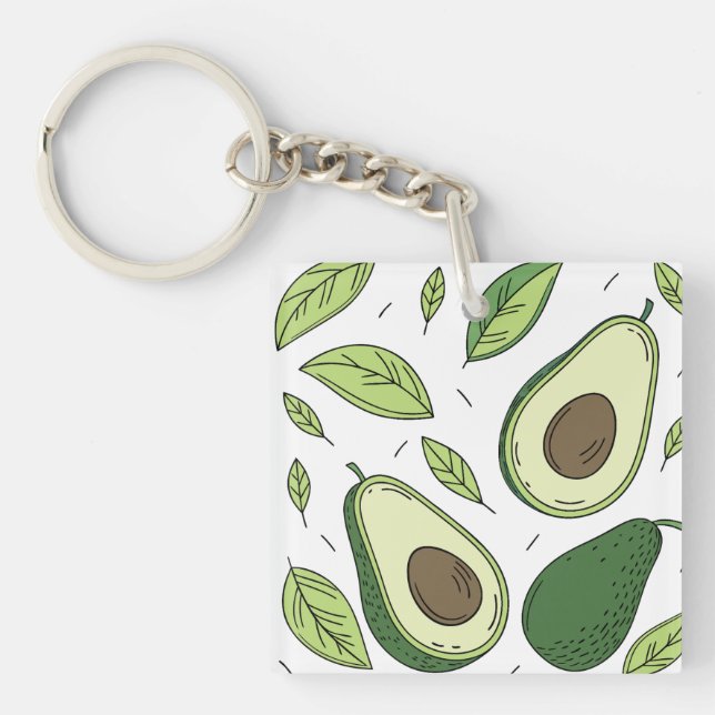 Fresh Avocado with Green Leaves – Keychain Design (Front)