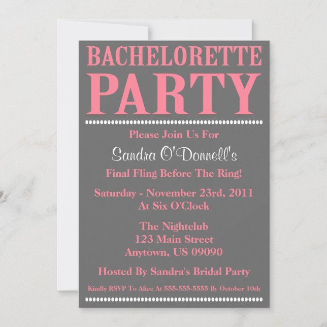 Fresh Bachelorette Party Invitations (Pink / Grey) (Front)