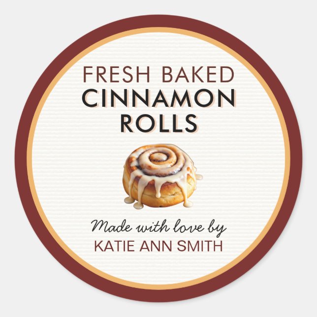 Fresh Baked Cinnamon Roll Labels | Bakery Sticker (Front)
