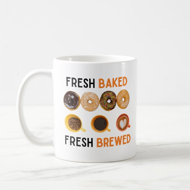 Fresh Baked Fresh Brewed Doughnuts and Coffee Coffee Mug (Left)