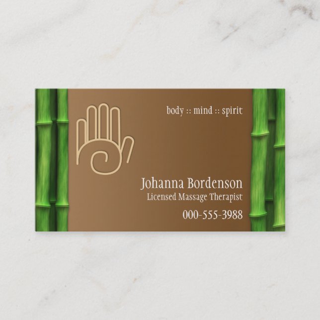 Fresh Bamboo Massage Therapy Horizontal Business Card (Front)