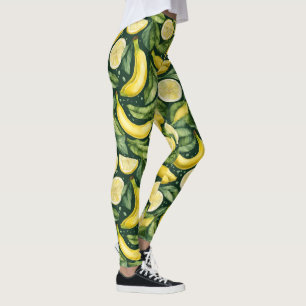 Fresh Bananas and Lemon Slices Watercolor Art  Leggings