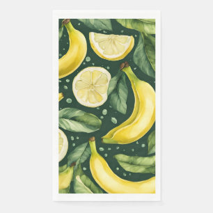 Fresh Bananas and Lemon Slices Watercolor Art Napkin