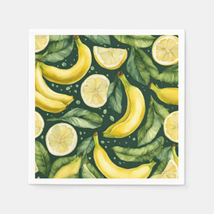 Fresh Bananas and Lemon Slices Watercolor Art Napkin