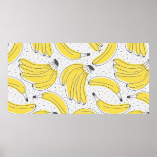 Fresh bananas hand drawn background. Doodle wallpa Poster