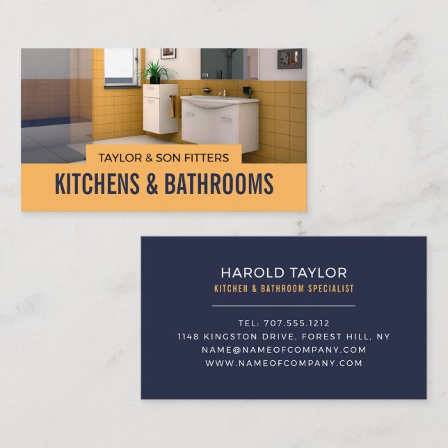 Fresh Bathroom Portrait, Kitchen & Bathroom Fitter Business Card (Front/Back)