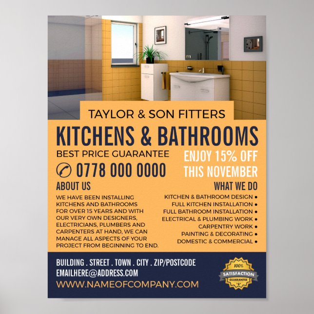 Fresh Bathroom Portrait, Kitchen & Bathroom Fitter Poster (Front)