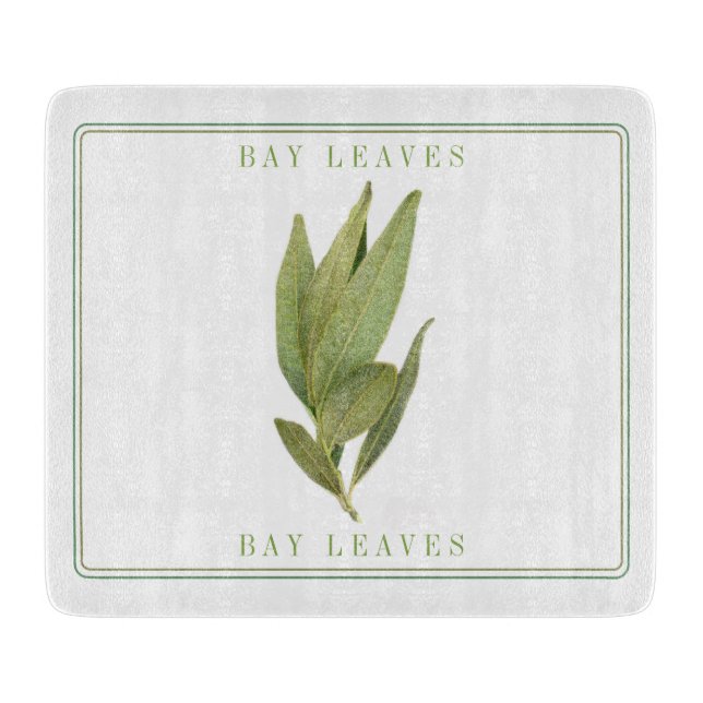 FRESH BAY LEAVES 6x7 Glass Cutting Board (Front)