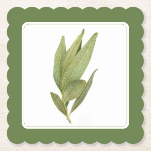 FRESH BAY LEAVES Fancy Square Coaster -text Green