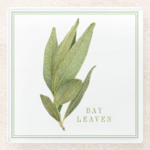 FRESH BAY LEAVES Glass Beverage Coaster (+text)