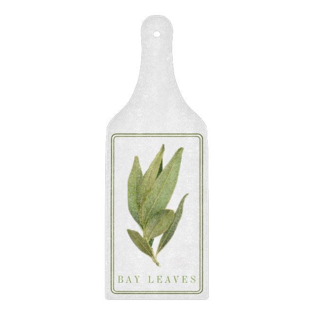 FRESH BAY LEAVES Glass Cutting Board Paddle (Front)