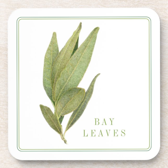 FRESH BAY LEAVES Hard Plastic Coasters (+text) (Front)