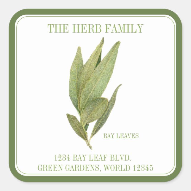 FRESH BAY LEAVES Large Square Address Seals Green (Front)
