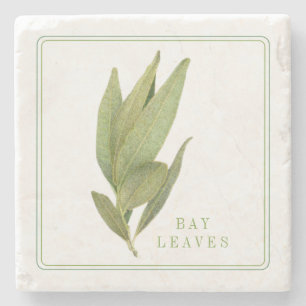 FRESH BAY LEAVES Marble Stone Coaster (+text)