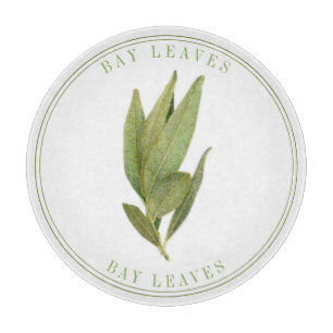 FRESH BAY LEAVES Round Glass Cutting Board