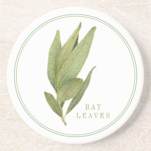 FRESH BAY LEAVES Sandstone Coaster (+text)