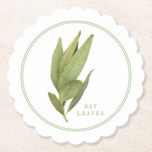 FRESH BAY LEAVES Scalloped Round Coasters (+text)