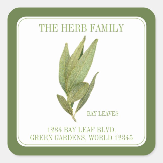 FRESH BAY LEAVES Small Square Address Seals Green (Front)
