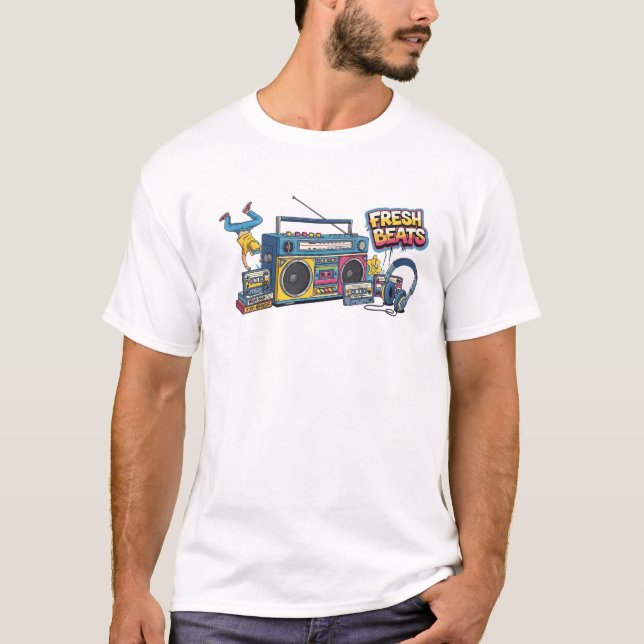Fresh Beats Boombox Hip Hop Retro 90s Music   T-Shirt (Front)