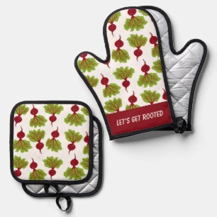 Fresh Beet Collection White Oven Mitt & Pot Holder Set
