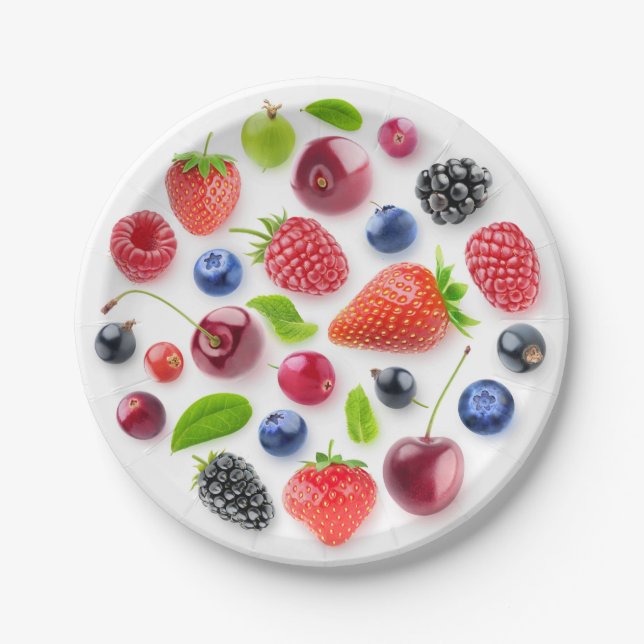 Fresh berries in a circle paper plate (Front)