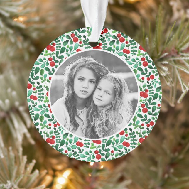 Fresh Berries Watercolor Christmas Holiday Photo Ornament (Tree)