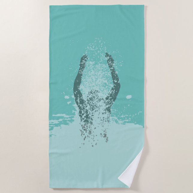 Fresh Black and White Grunge Man Water Sprinkle Beach Towel (Front)