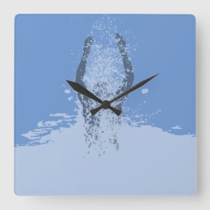 Fresh Black and White Grunge Man Water Square Wall Clock