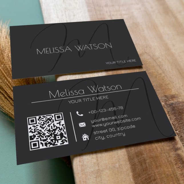 Fresh black minimal modern QR code Business Card (Creator Uploaded)