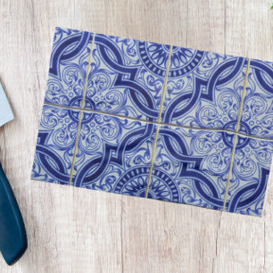 Fresh Blue and White Mediterranean Tile Pattern Tea Towel