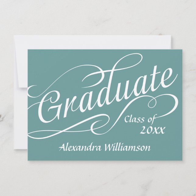 Fresh Blue Swirly Script Graduation Reception Invitation (Front)