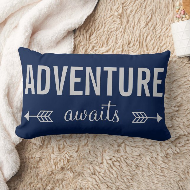 Fresh Blue Typography Adventure Seeker Lumbar Cushion (Blanket)