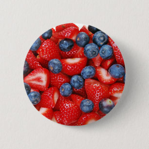 Fresh blueberries and strawberries 6 cm round badge