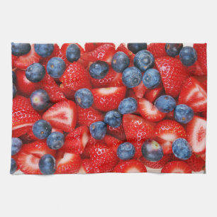 Fresh blueberries and strawberries kitchen towel
