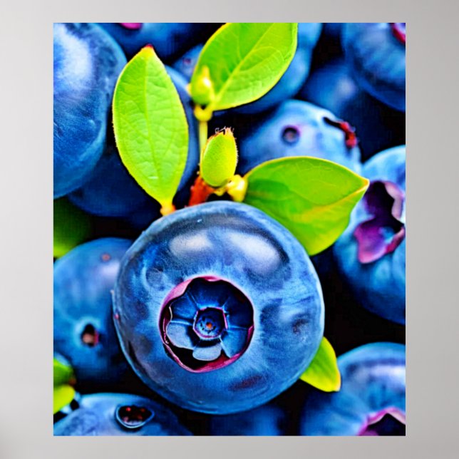 Fresh Blueberries Close-Up Poster (Front)