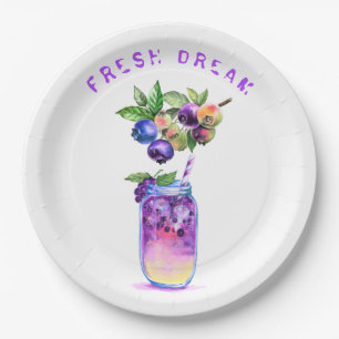 Fresh Blueberry Juice Cool Drink - Summer Party Paper Plate