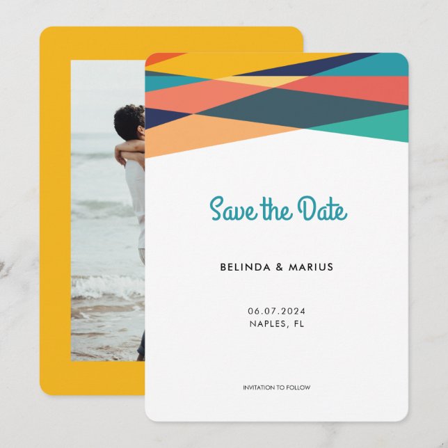 Fresh Bold Colourful Stripes Summer Photo Save The Date (Front/Back)