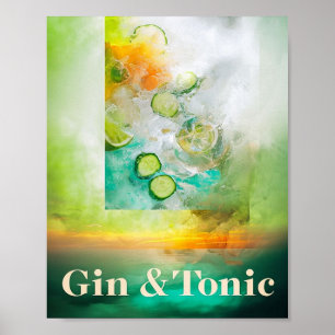 Fresh Botanical Bar Decor: Gin & Tonic Watercolor Poster