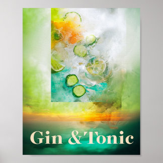 Fresh Botanical Bar Decor: Gin & Tonic Watercolor Poster