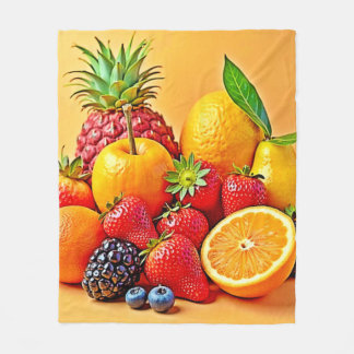 Fresh Bounty: Vibrant Fruit Harvest Design Fleece Blanket