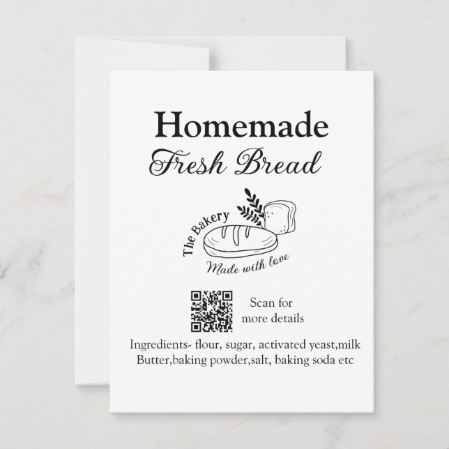 Fresh bread bakery add name ingredients Q r code h Card (Front)