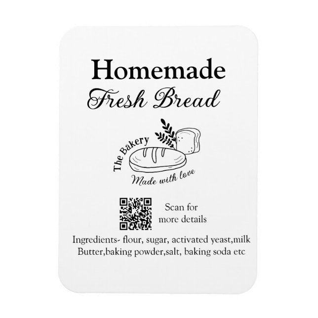 Fresh bread bakery add name ingredients Q r code h Magnet (Vertical)