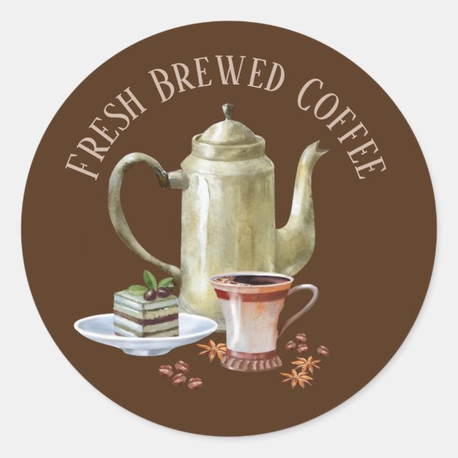fresh brewed coffee add text classic round sticker (Front)