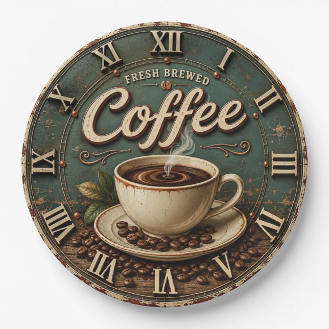Fresh Brewed Coffee Rustic Farmhouse Paper Plate (Front)