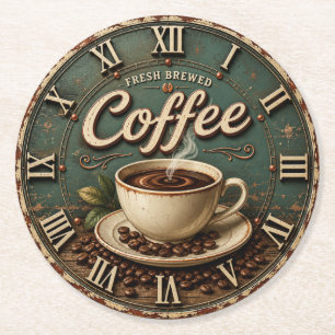 Fresh Brewed Coffee Rustic Farmhouse Round Paper Coaster