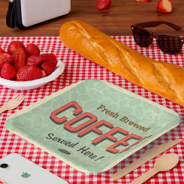 Fresh Brewed Coffee Served Here Paper Plate (Creator Uploaded)