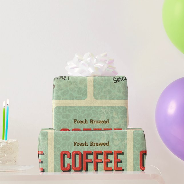 Fresh Brewed Coffee Served Here Wrapping Paper (Creator Uploaded)