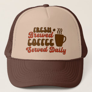 Fresh brewed coffee word art trucker hat