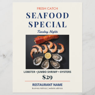 Fresh Catch Navy Blue Seafood Restaurant Special Flyer
