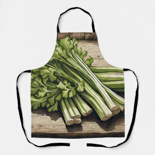 Fresh Celery Bunch on Wood Apron